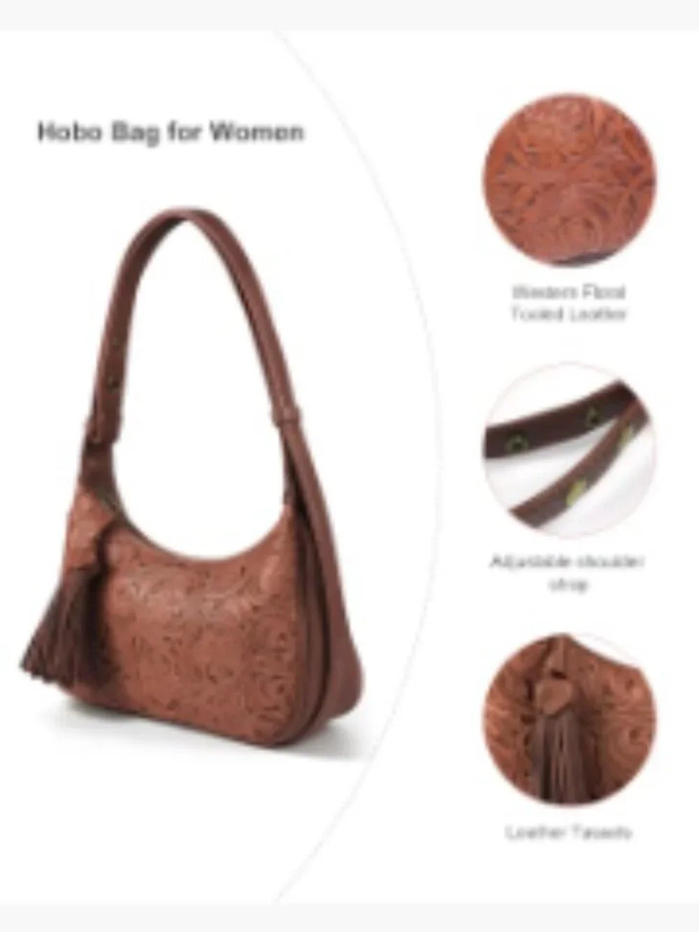 Retro Hobo Shoulder Bag Women Vegan Leather Floral Embossed Crossbody Purse